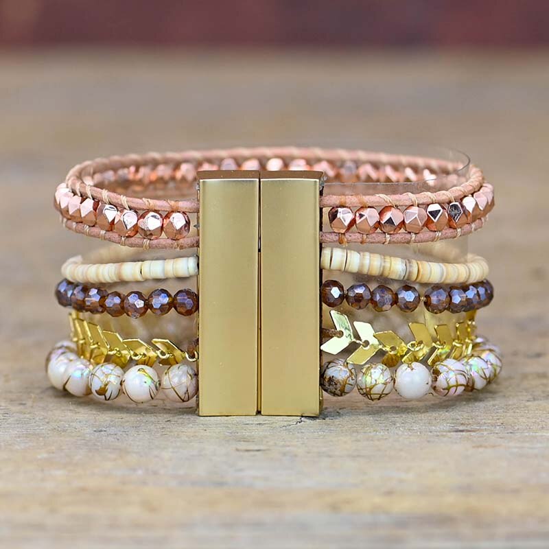 Spiritual Rose Quartz Cuff Bracelet - Bracelets - Pretland | Spiritual Crystals & Jewelry