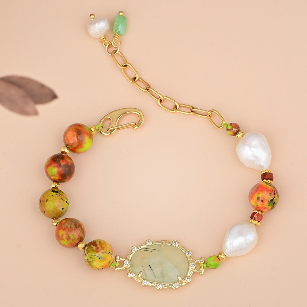 Green Hematite & Picture Stone Bracelet - Bracelets - Pretland | Spiritual Crystals & Jewelry