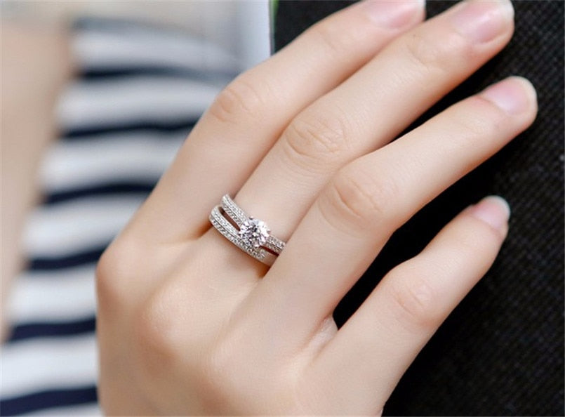 Shining Zircon 925 Sterling Silver Ring Set - Rings - Pretland | Spiritual Crystals & Jewelry