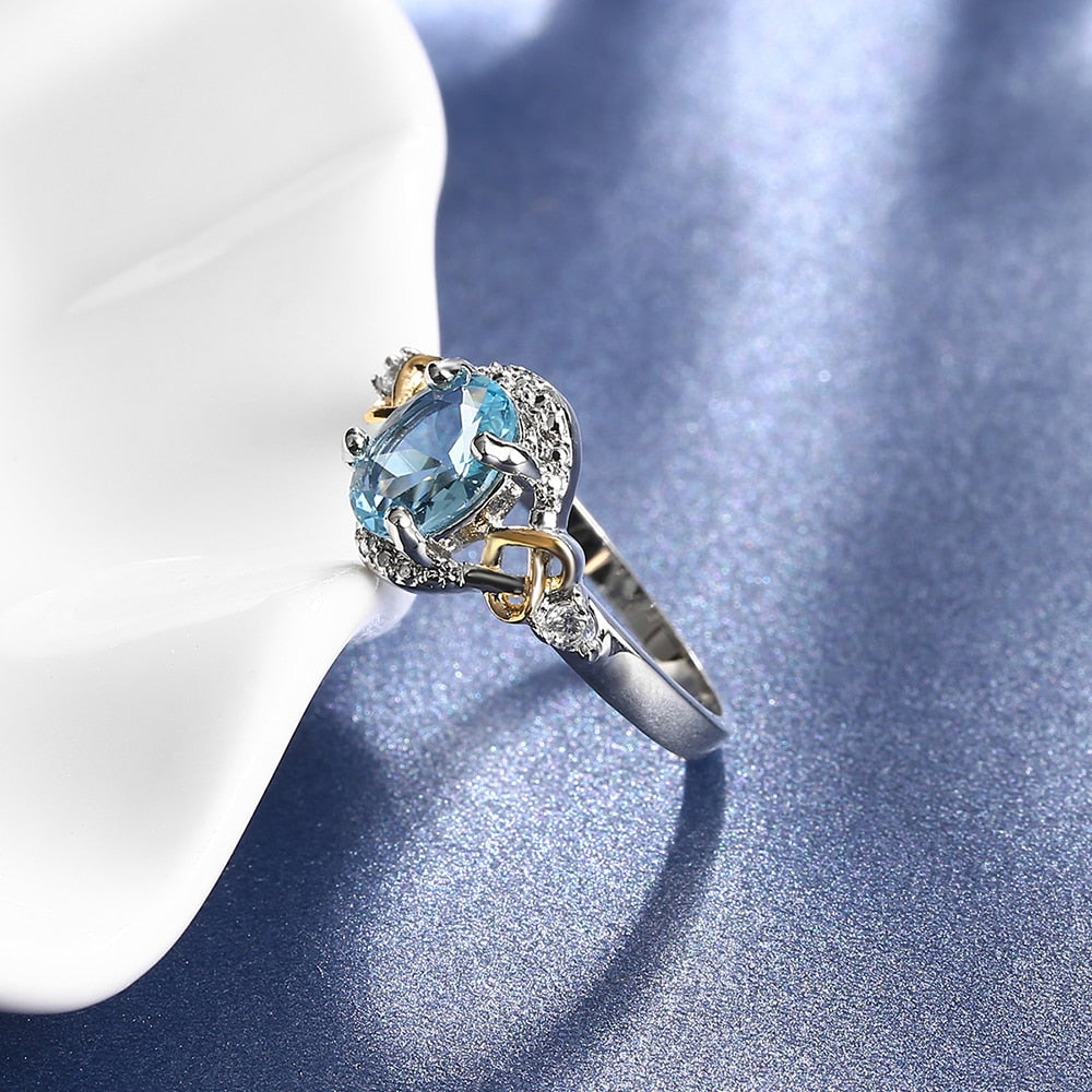 Sky Blue Cubic Zirconia Silver Ring - Rings - Pretland | Spiritual Crystals & Jewelry