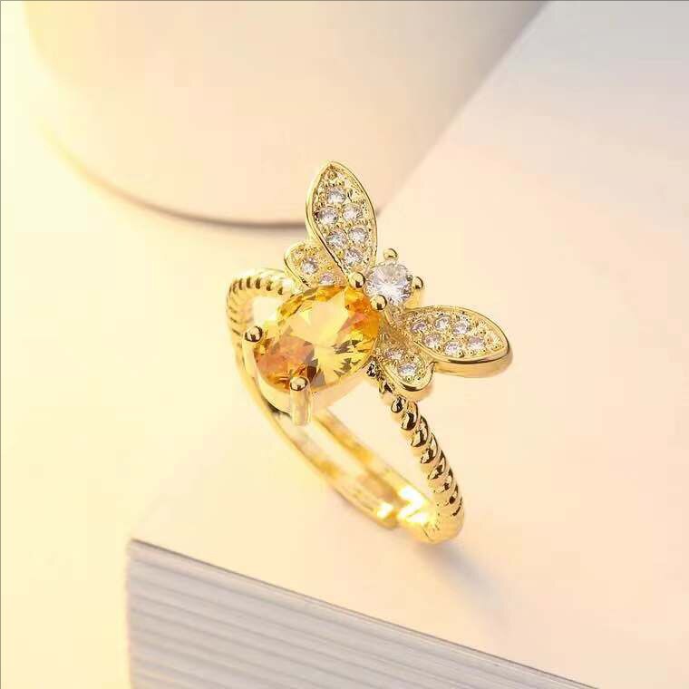 Spiritual Bee Citrine Gold Plated Ring - Rings - Pretland | Spiritual Crystals & Jewelry