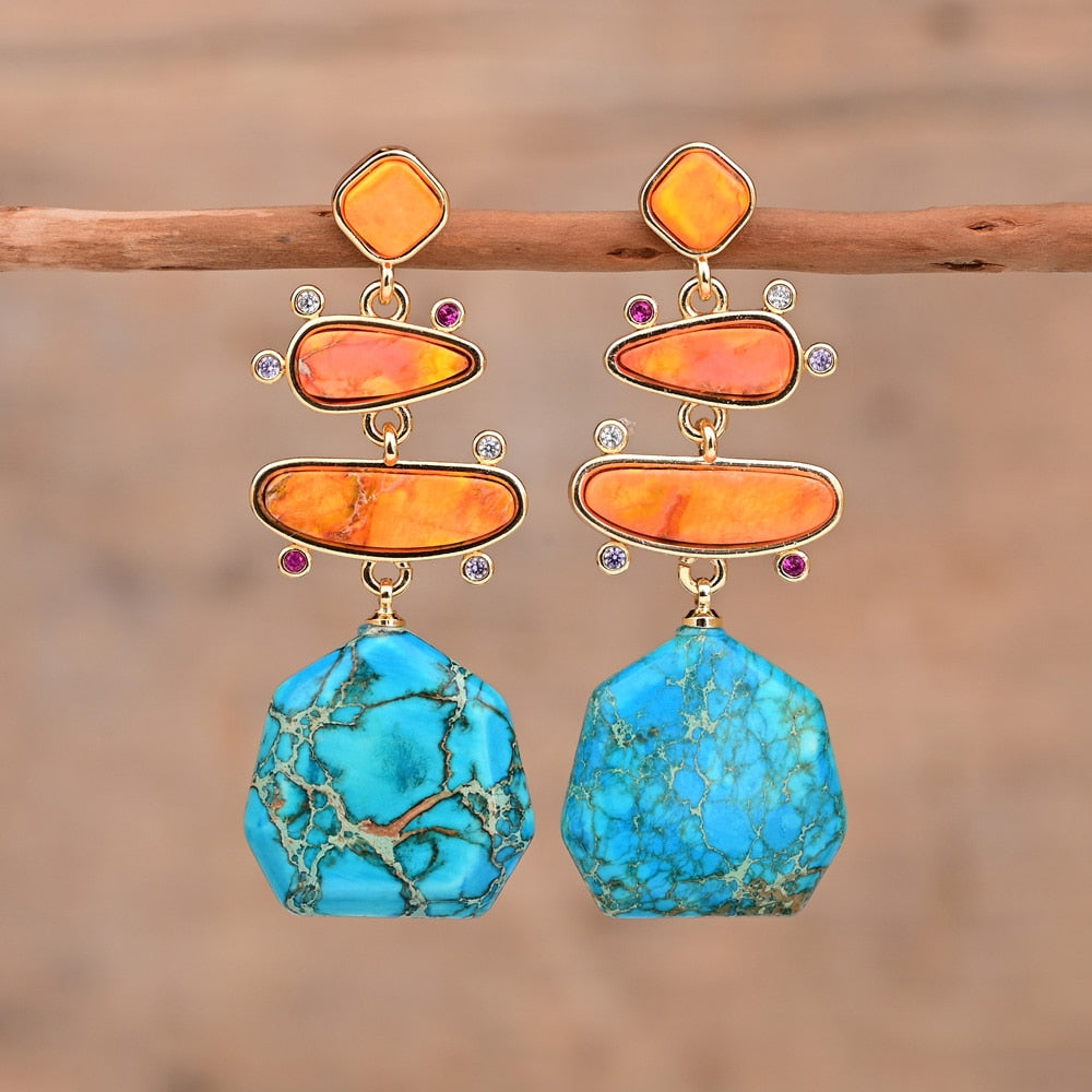 Spiritual Geometrical Natural Stone Earrings - Earrings - Pretland | Spiritual Crystals & Jewelry