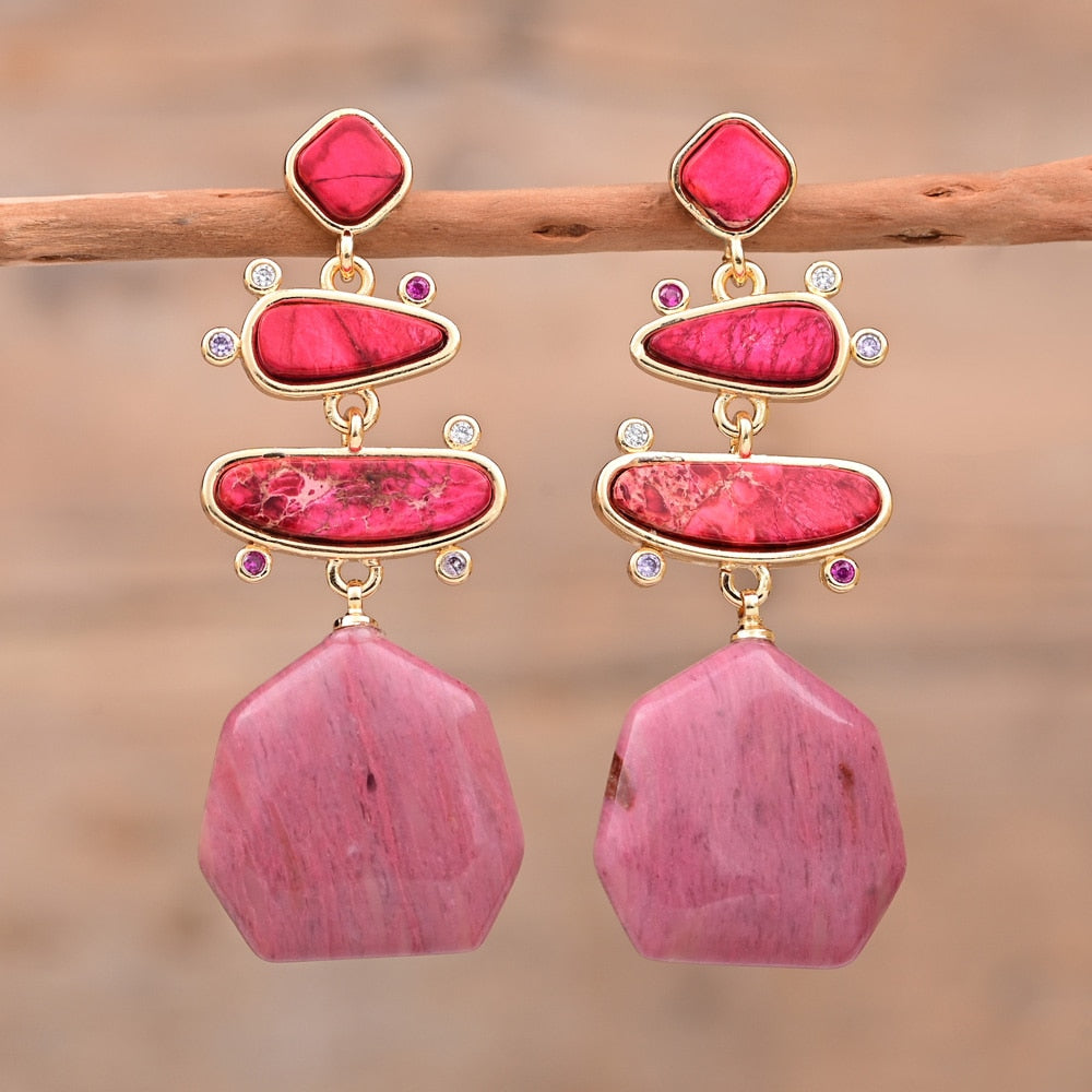 Spiritual Geometrical Natural Stone Earrings - Earrings - Pretland | Spiritual Crystals & Jewelry