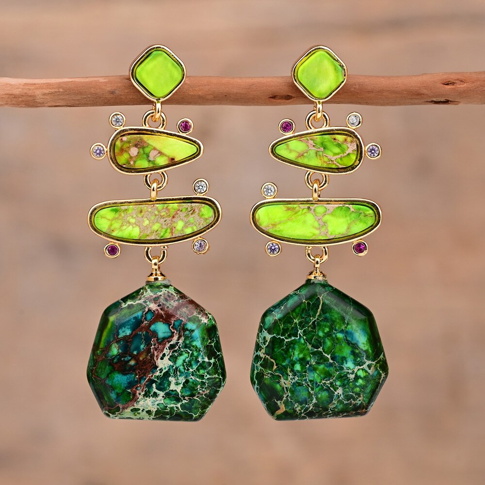 Spiritual Geometrical Natural Stone Earrings - Earrings - Pretland | Spiritual Crystals & Jewelry