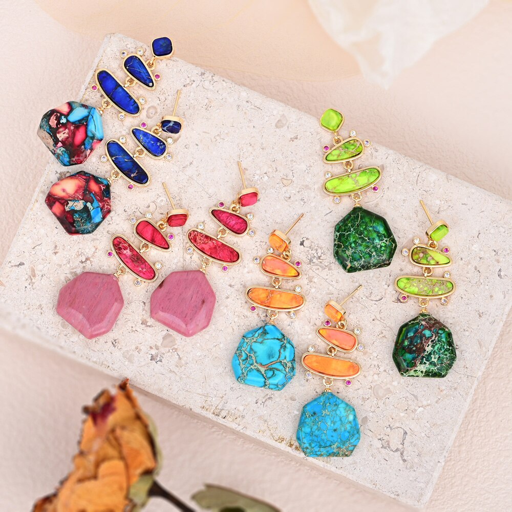 Spiritual Geometrical Natural Stone Earrings - Earrings - Pretland | Spiritual Crystals & Jewelry