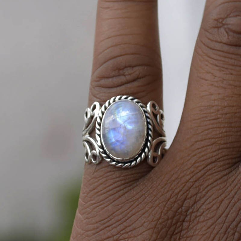 Vintage Oval White Opal Silver Ring