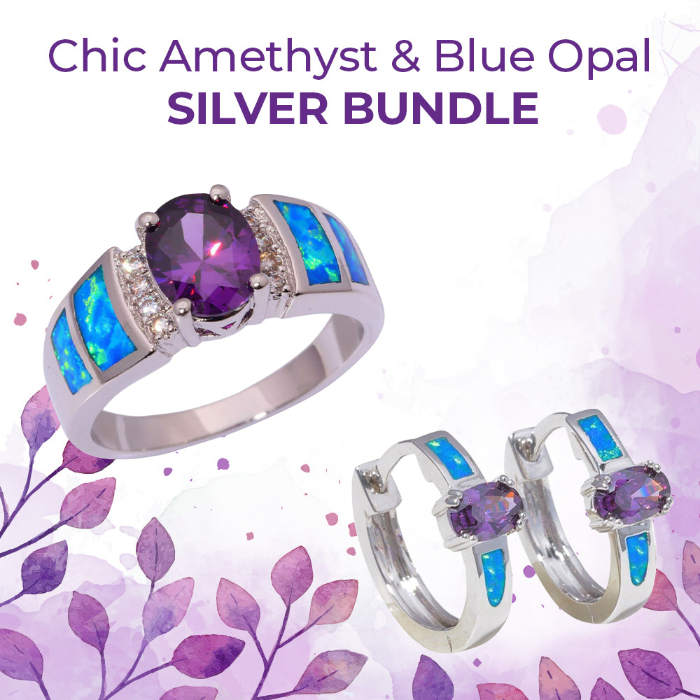 Chic Amethyst & Blue Opal Silver Bundle - Bundles - Pretland | Spiritual Crystals & Jewelry