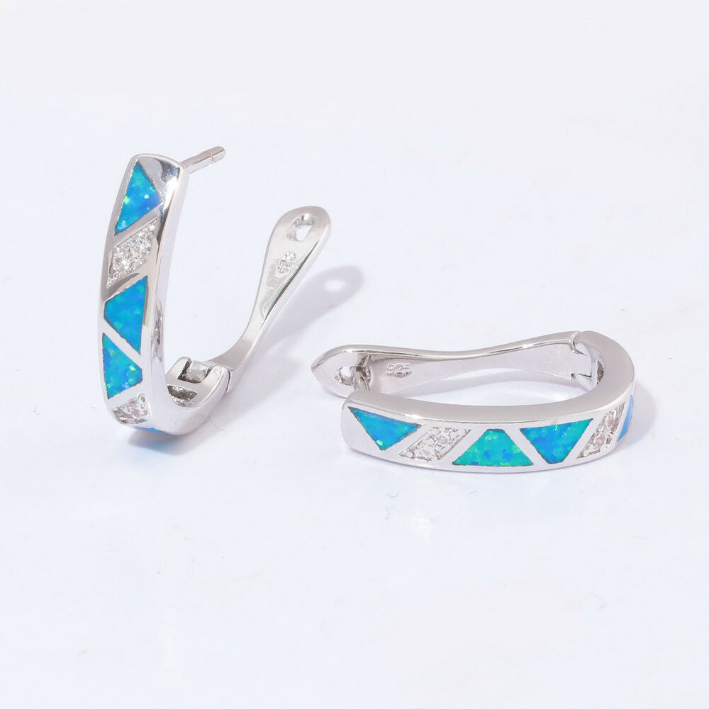 Spiritual Blue Fire Opal Sterling Silver Earrings - Earrings - Pretland | Spiritual Crystals & Jewelry