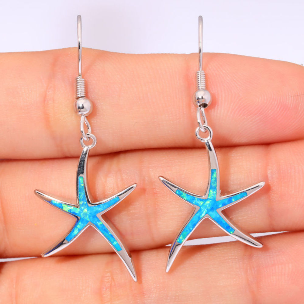 Spiritual Fire Opal Silver Starfish Earrings - Earrings - Pretland | Spiritual Crystals & Jewelry