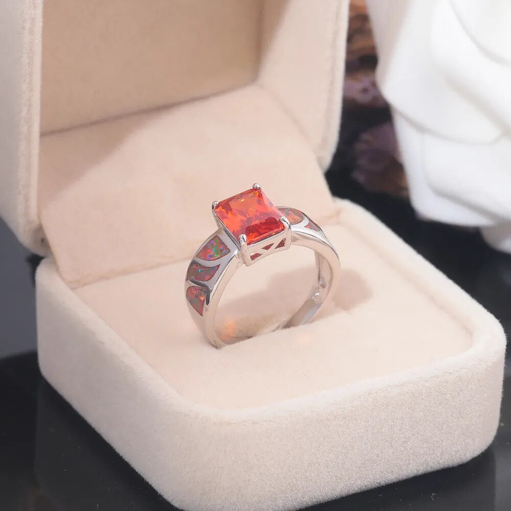 Garnet & Orange Fire Opal Silver Plated Ring
