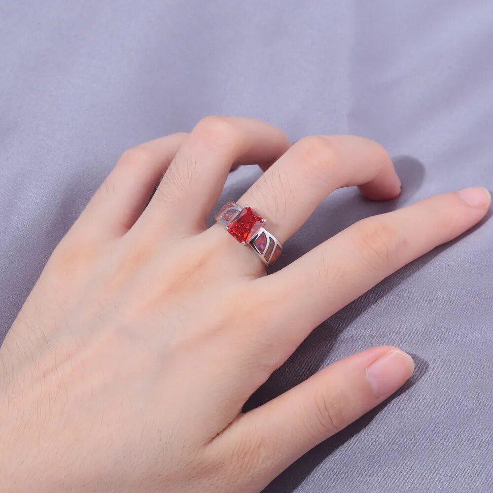Garnet & Orange Fire Opal Silver Plated Ring