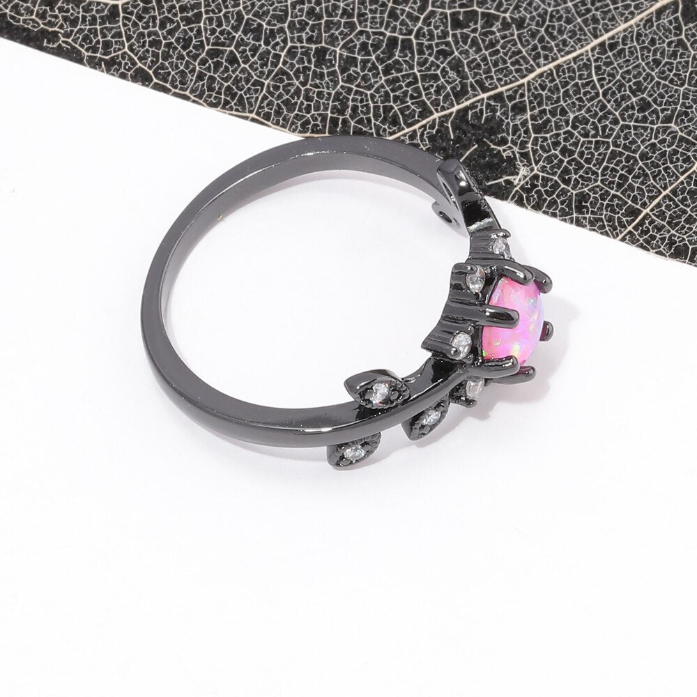 Chic Pink Fire Opal Black Ring - Rings - Pretland | Spiritual Crystals & Jewelry