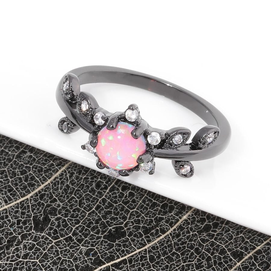 Chic Pink Fire Opal Black Ring - Rings - Pretland | Spiritual Crystals & Jewelry