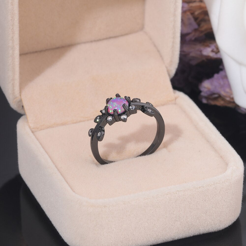 Chic Pink Fire Opal Black Ring - Rings - Pretland | Spiritual Crystals & Jewelry