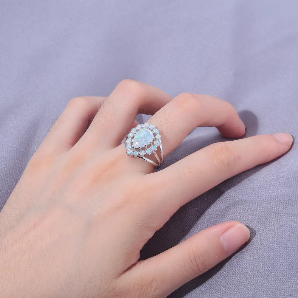 Vintage Royal White Opal Silver Plated Ring