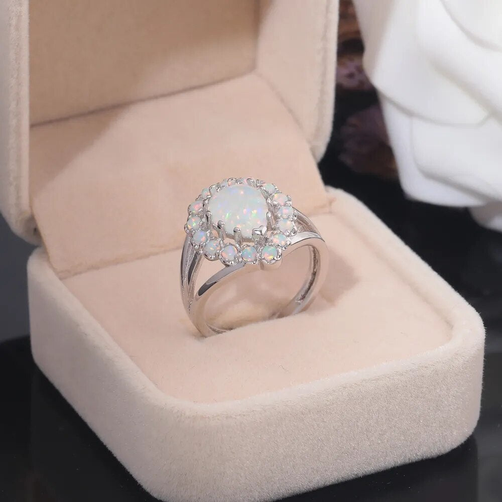 Vintage Royal White Opal Silver Plated Ring