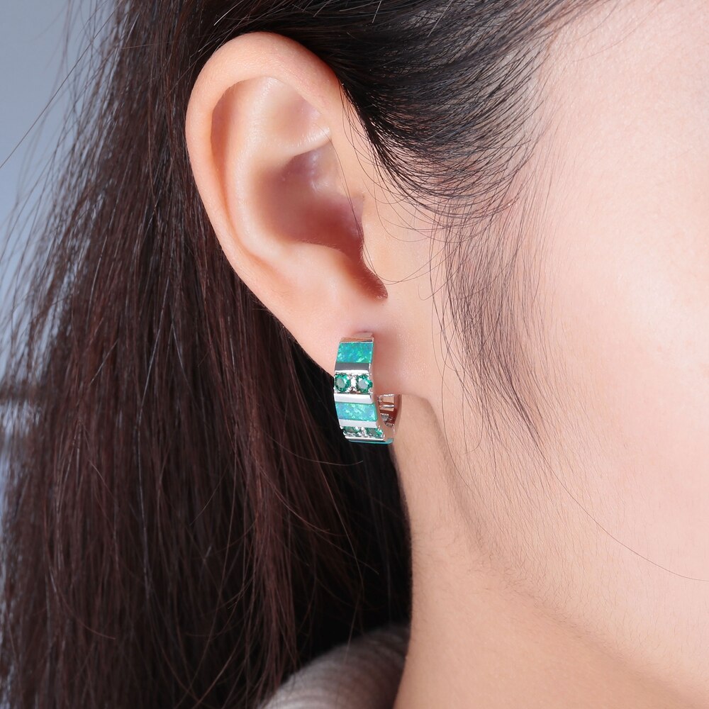 Spiritual Green Opal & Emerald Silver Earrings - Earrings - Pretland | Spiritual Crystals & Jewelry