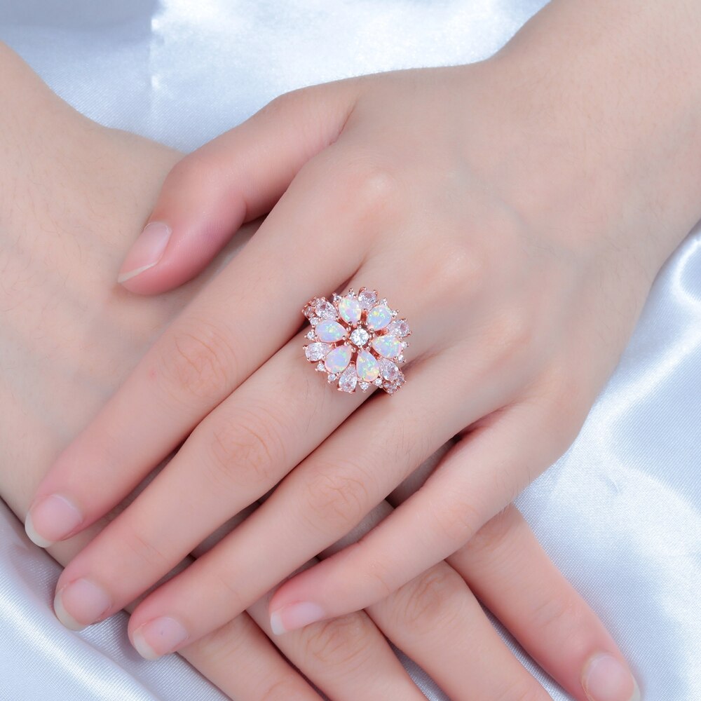 Flower Pink Fire Opal Rose Gold Ring - Rings - Pretland | Spiritual Crystals & Jewelry