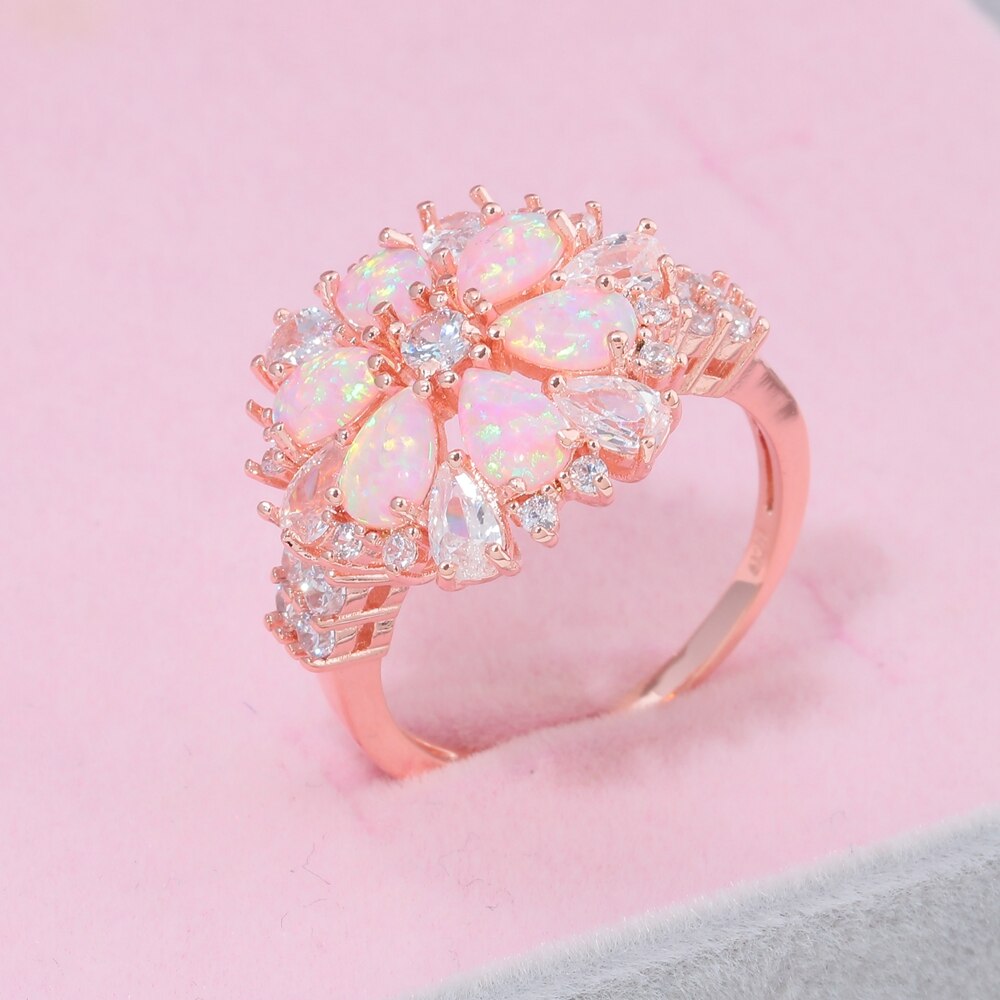 Flower Pink Fire Opal Rose Gold Ring - Rings - Pretland | Spiritual Crystals & Jewelry