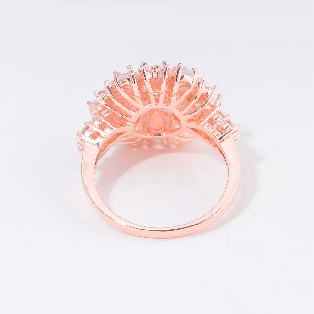 Flower Pink Fire Opal Rose Gold Ring - Rings - Pretland | Spiritual Crystals & Jewelry