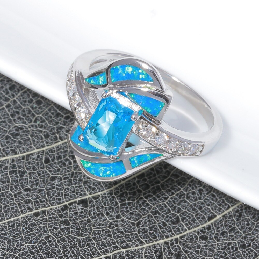Spiritual Aquamarine Opal Silver Ring - Rings - Pretland | Spiritual Crystals & Jewelry