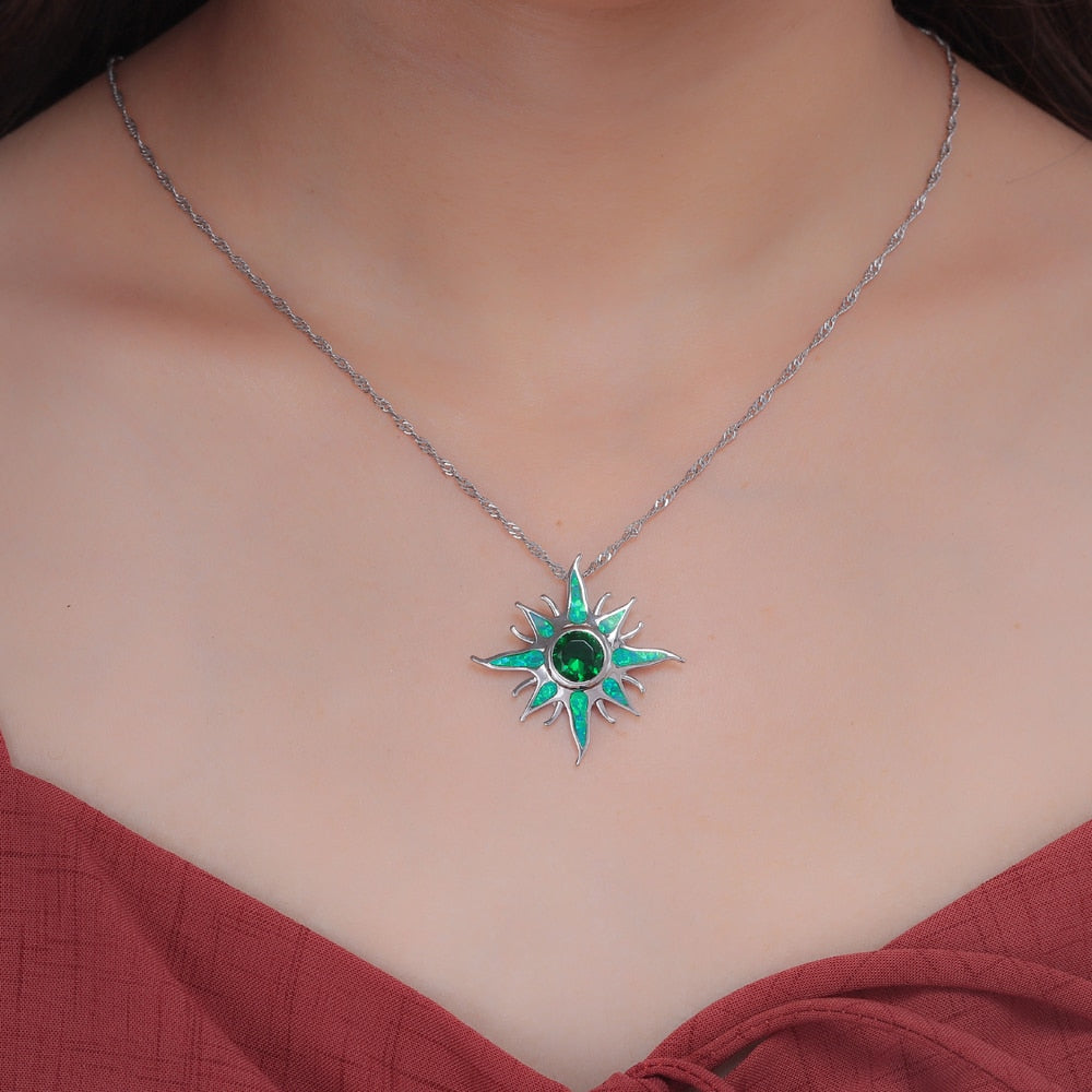 Star Green Opal Silver Necklace - Necklaces - Pretland | Spiritual Crystals & Jewelry