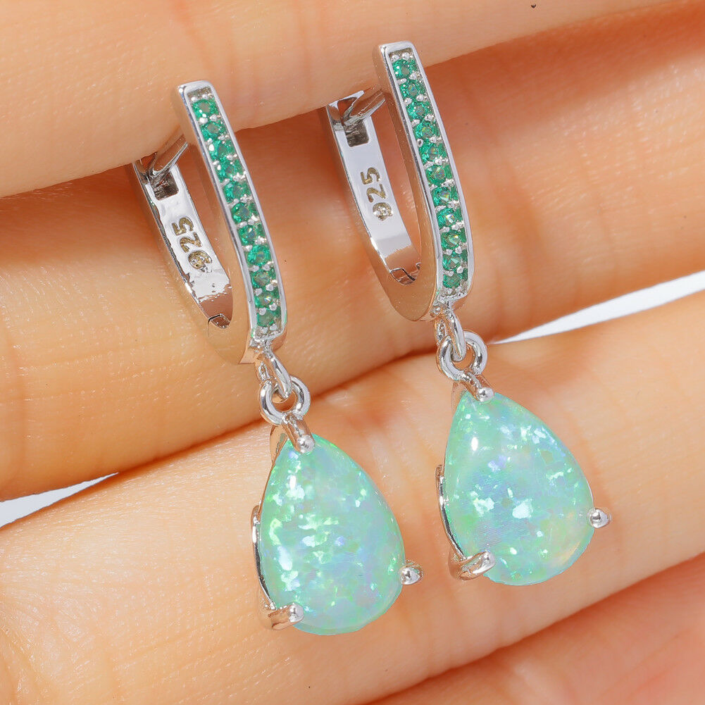Green Opal Silver Earrings - Earrings - Pretland | Spiritual Crystals & Jewelry