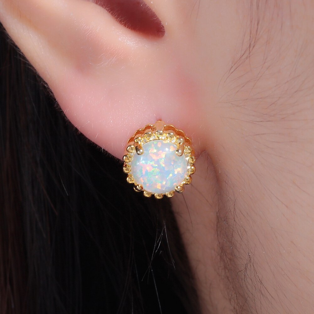 Shining White Opal Gold Plated Earrings - Earrings - Pretland | Spiritual Crystals & Jewelry