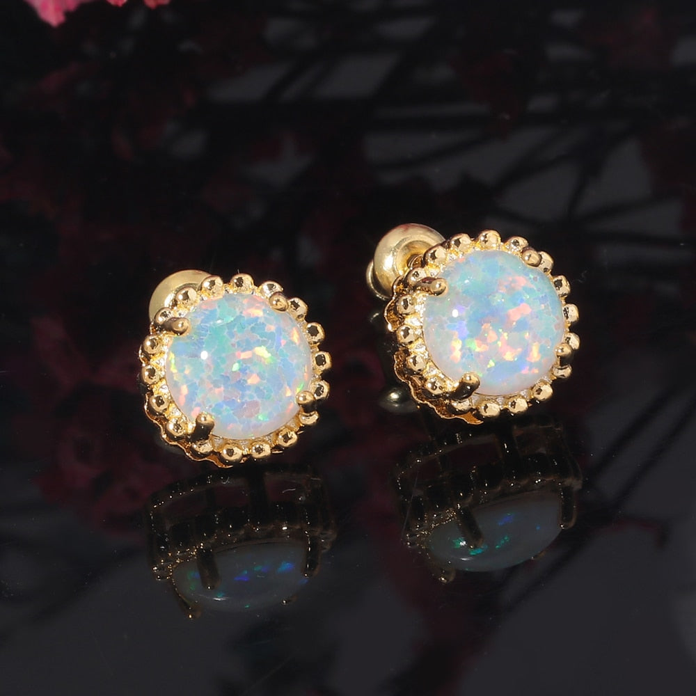 Shining White Opal Gold Plated Earrings - Earrings - Pretland | Spiritual Crystals & Jewelry