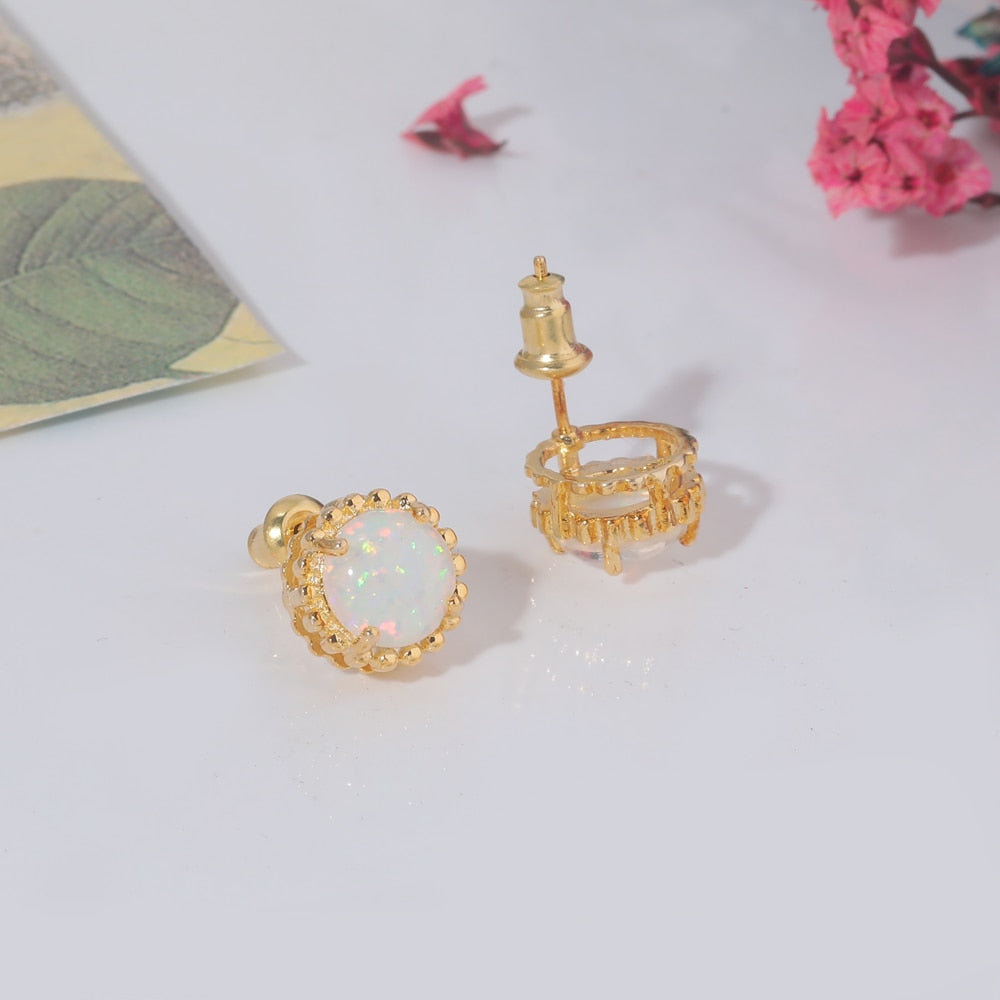 Shining White Opal Gold Plated Earrings - Earrings - Pretland | Spiritual Crystals & Jewelry