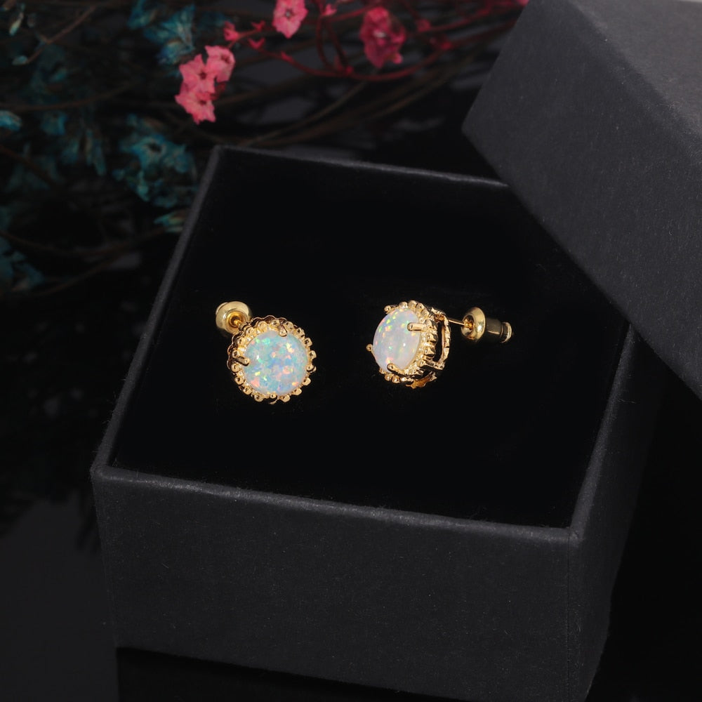 Shining White Opal Gold Plated Earrings - Earrings - Pretland | Spiritual Crystals & Jewelry