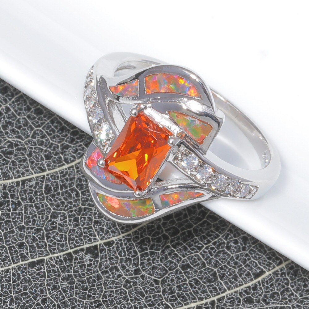 Spiritual Orange Fire Opal Silver Ring - Rings - Pretland | Spiritual Crystals & Jewelry