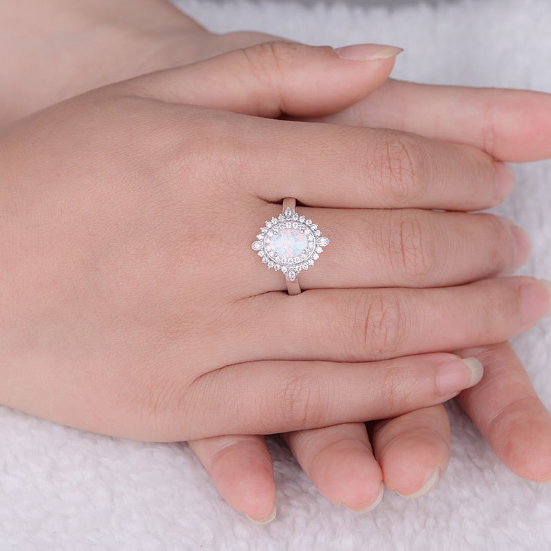 Luxury White Fire Opal Sterling Silver Ring - Rings - Pretland | Spiritual Crystals & Jewelry