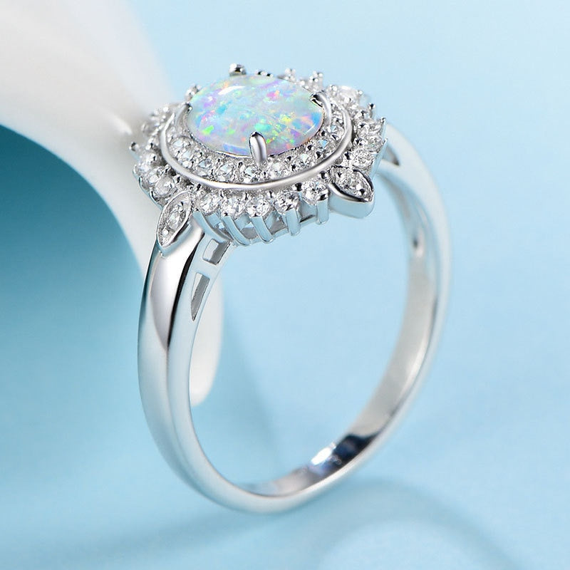 Luxury White Fire Opal Sterling Silver Ring - Rings - Pretland | Spiritual Crystals & Jewelry