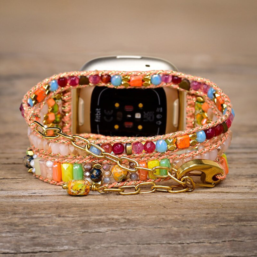 Boho Orange Hematite Stone Fitbit Watch Strap - Fitbit Watch Straps - Pretland | Spiritual Crystals & Jewelry