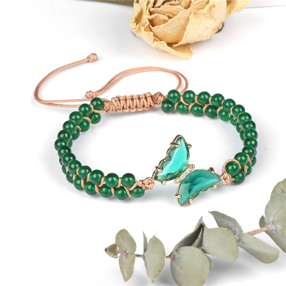 Chic Crystal Butterfly Braided Bracelet