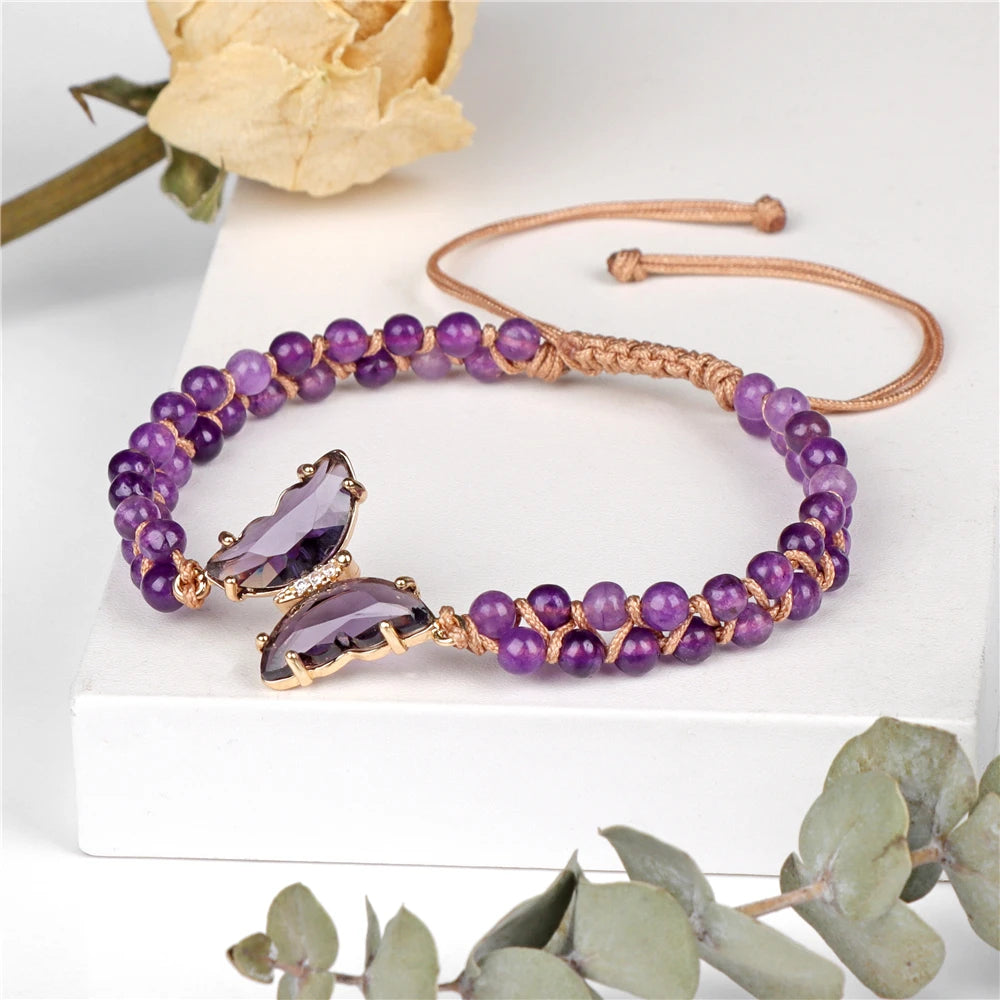 Chic Crystal Butterfly Braided Bracelet