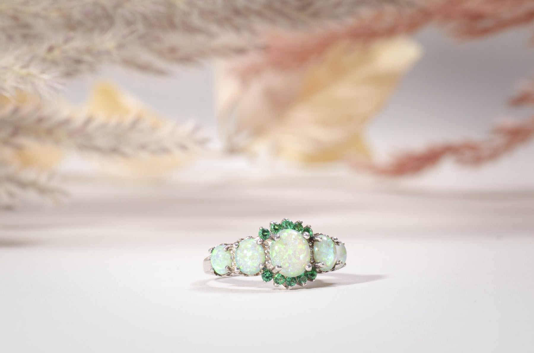 Green Opal Garnet Silver Ring - Rings - Pretland | Spiritual Crystals & Jewelry