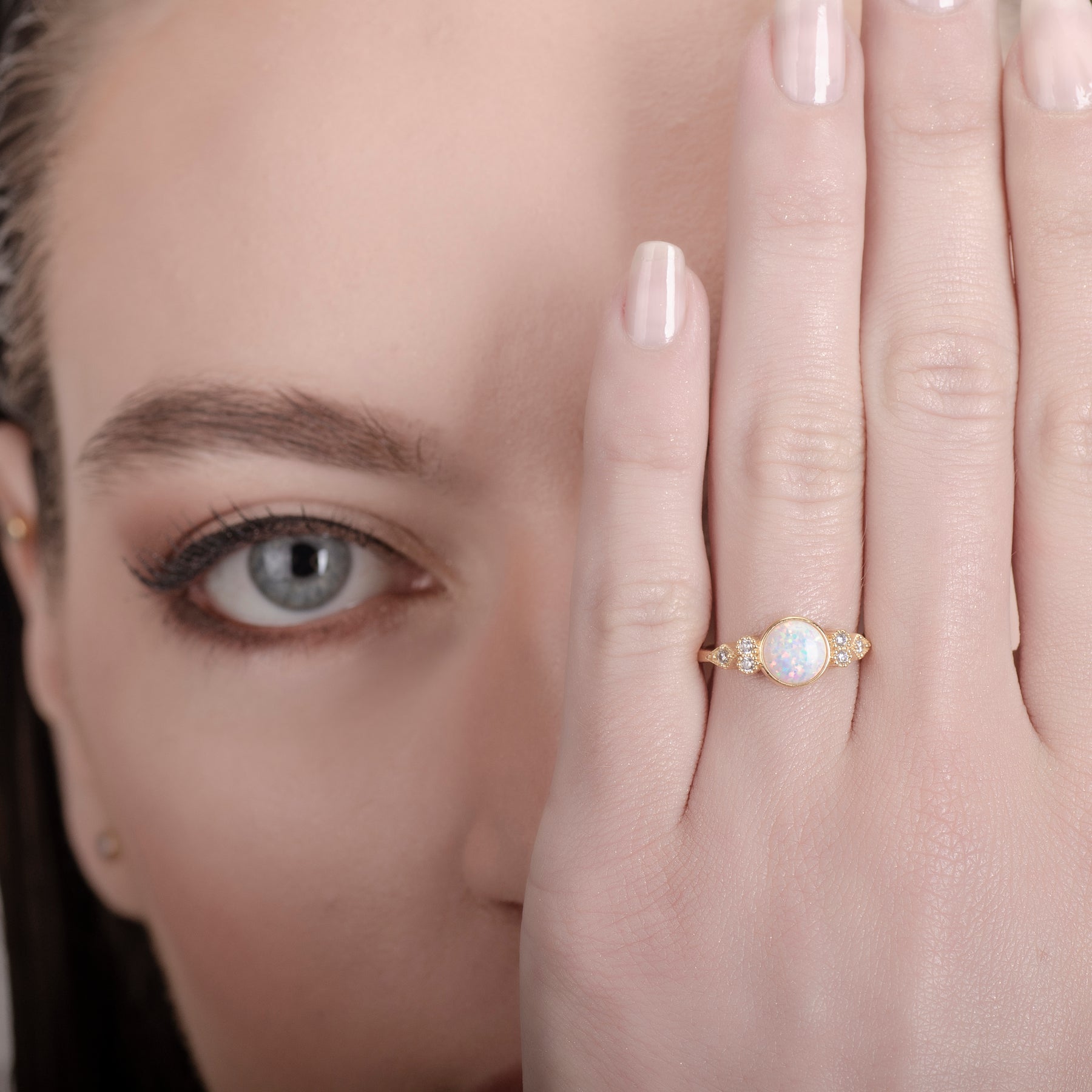 Eleanor White Opal 24K Gold Ring - Gold Vermeil Ring - Pretland | Spiritual Crystals & Jewelry