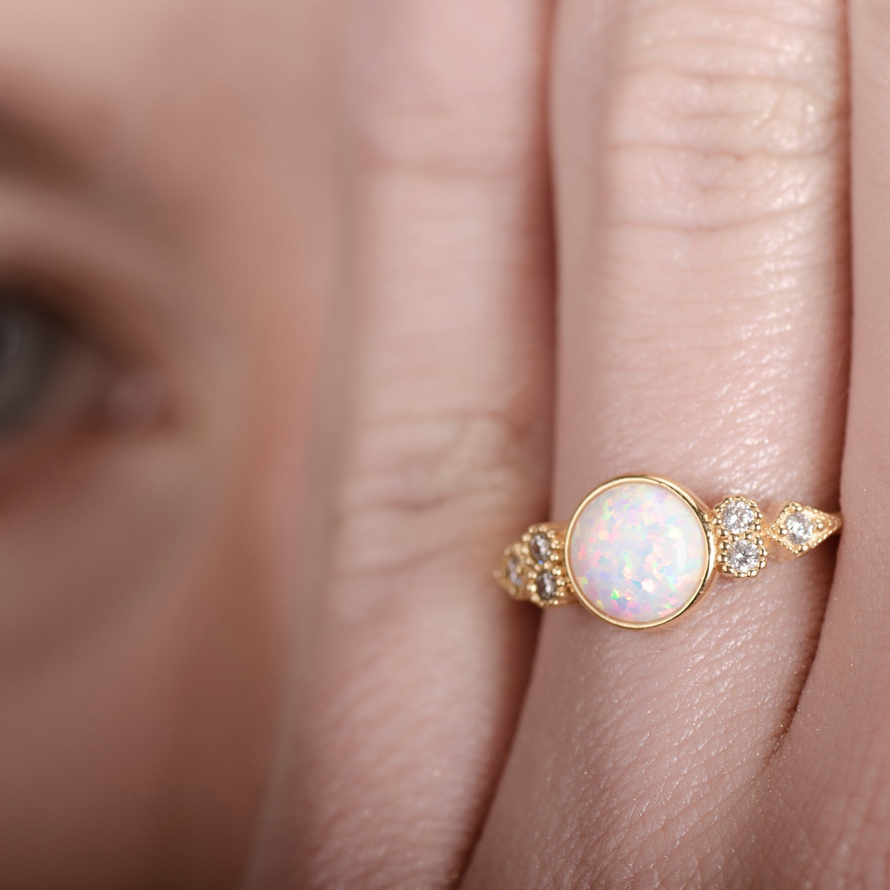 Eleanor White Opal 24K Gold Ring - Gold Vermeil Ring - Pretland | Spiritual Crystals & Jewelry