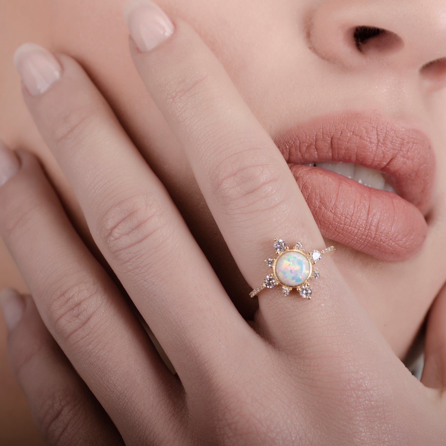 Sunshine White Opal 24K Gold Ring - Gold Vermeil Ring - Pretland | Spiritual Crystals & Jewelry