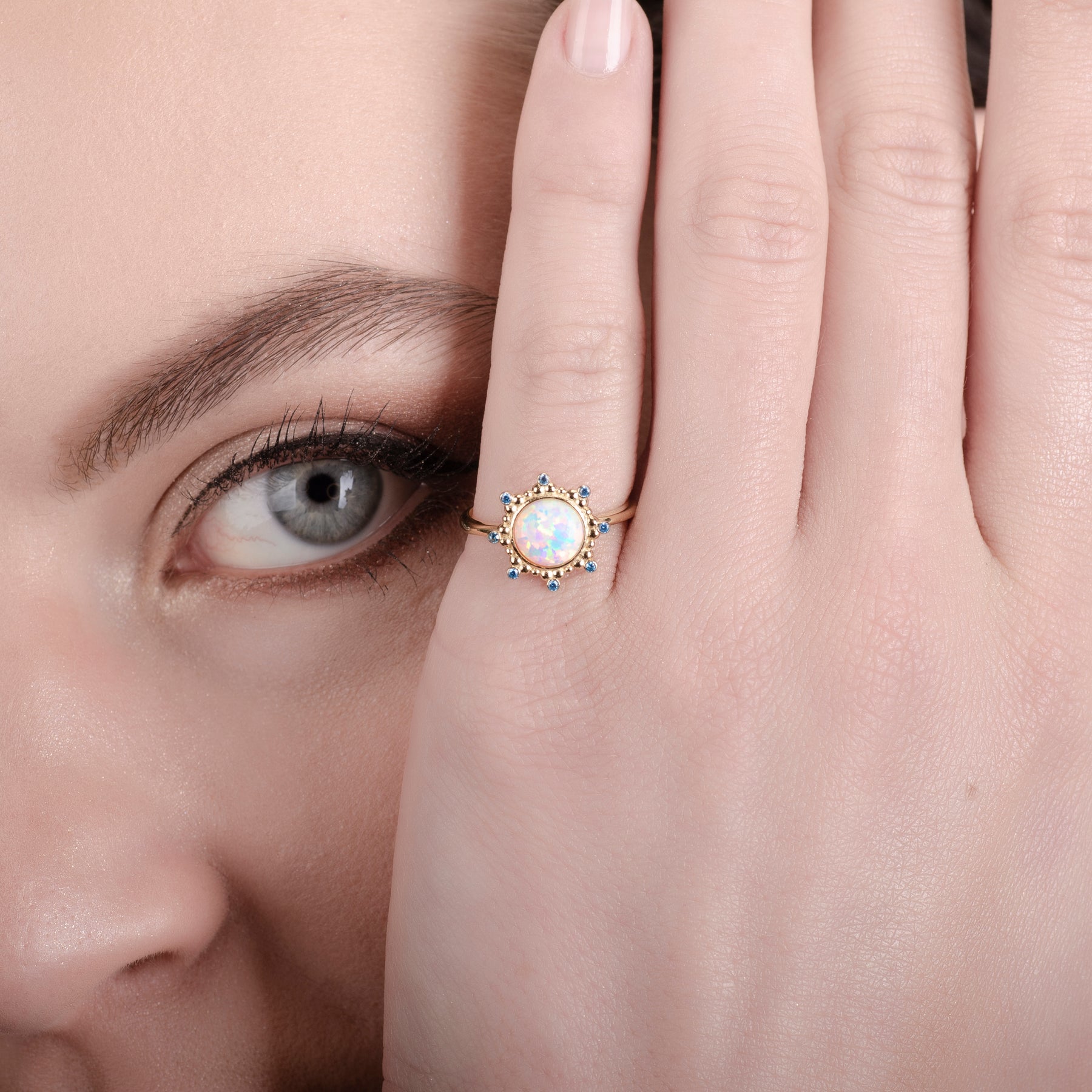 Starlight White Opal 24K Gold Ring - Gold Vermeil Ring - Pretland | Spiritual Crystals & Jewelry