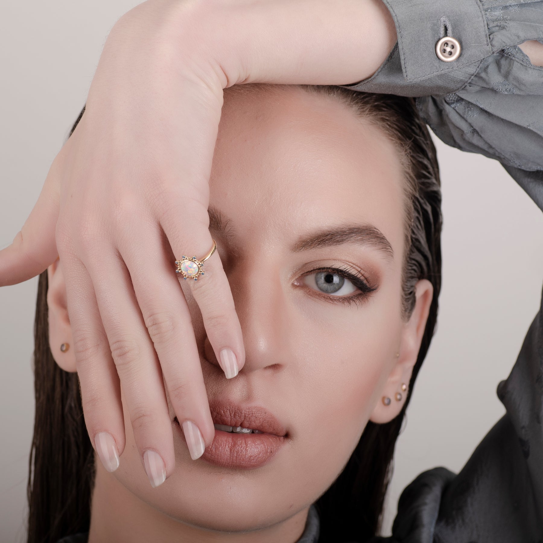 Starlight White Opal 24K Gold Ring - Gold Vermeil Ring - Pretland | Spiritual Crystals & Jewelry