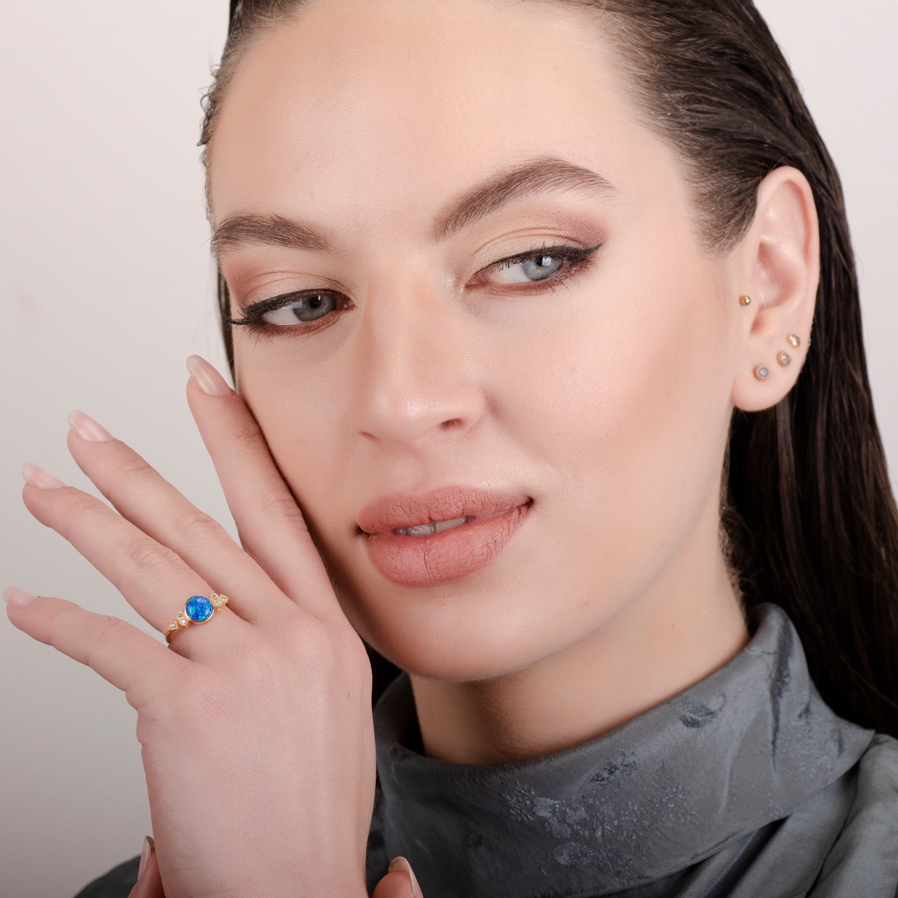 Eleanor Blue Opal 24K Gold Ring - Gold Vermeil Ring - Pretland | Spiritual Crystals & Jewelry