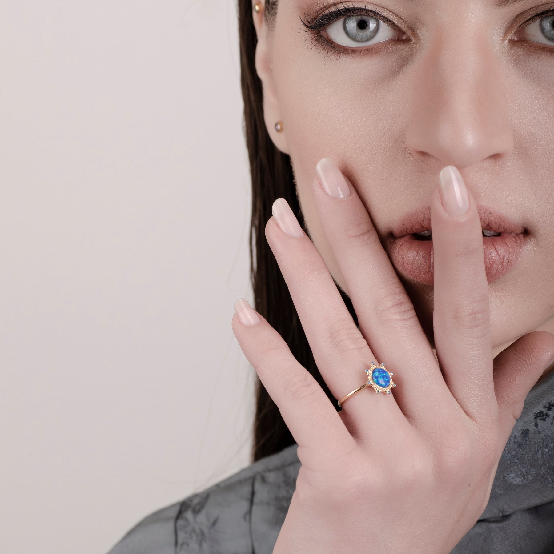 Starlight Blue Opal 24K Gold Ring - Gold Vermeil Ring - Pretland | Spiritual Crystals & Jewelry