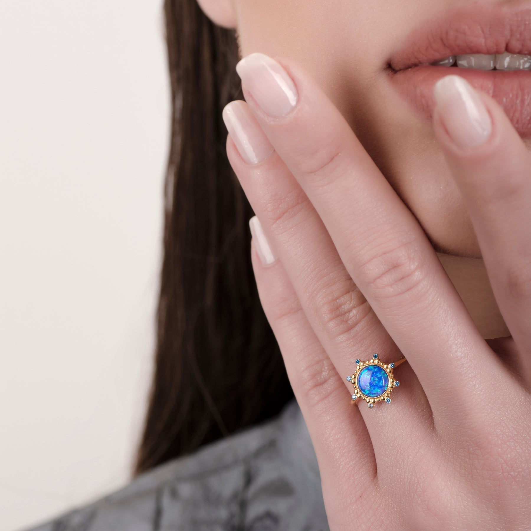 Starlight Blue Opal 24K Gold Ring - Gold Vermeil Ring - Pretland | Spiritual Crystals & Jewelry