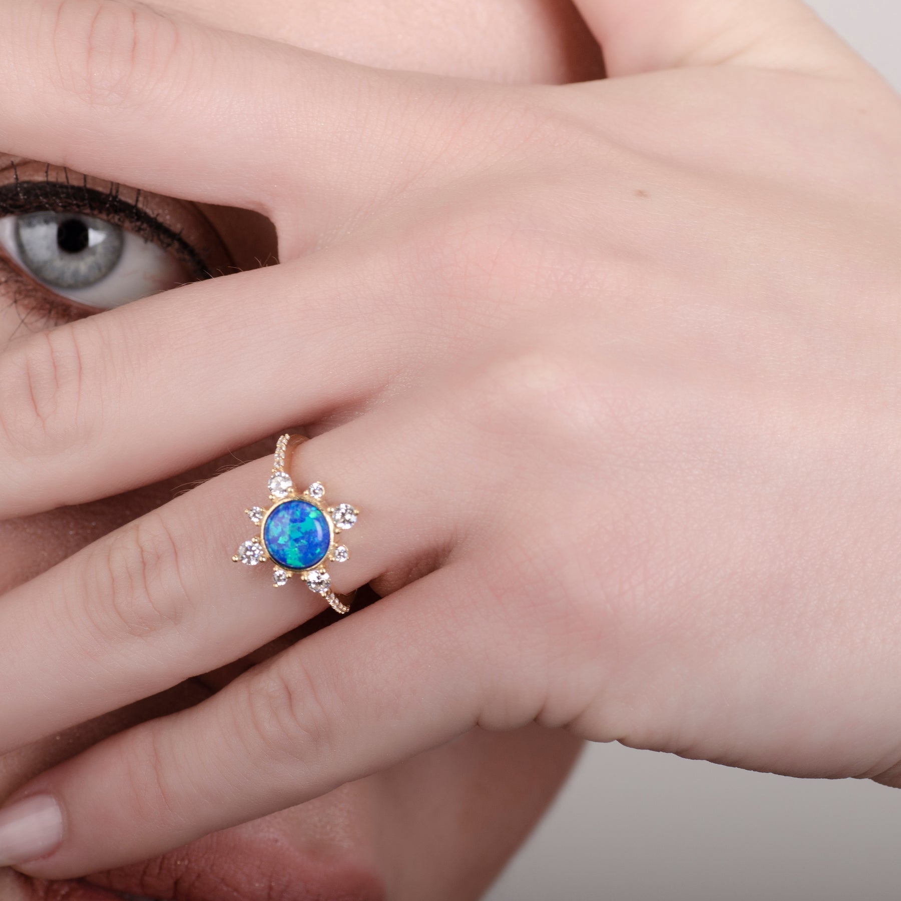 Sunshine Blue Opal 24K Gold Ring - Gold Vermeil Ring - Pretland | Spiritual Crystals & Jewelry