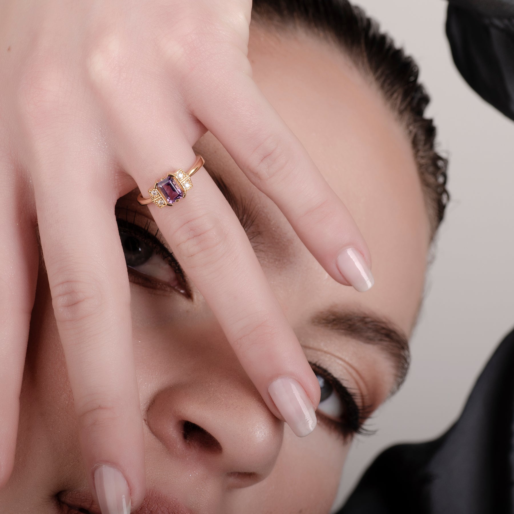 Deco Amethyst 24K Gold Ring - Gold Vermeil Ring - Pretland | Spiritual Crystals & Jewelry