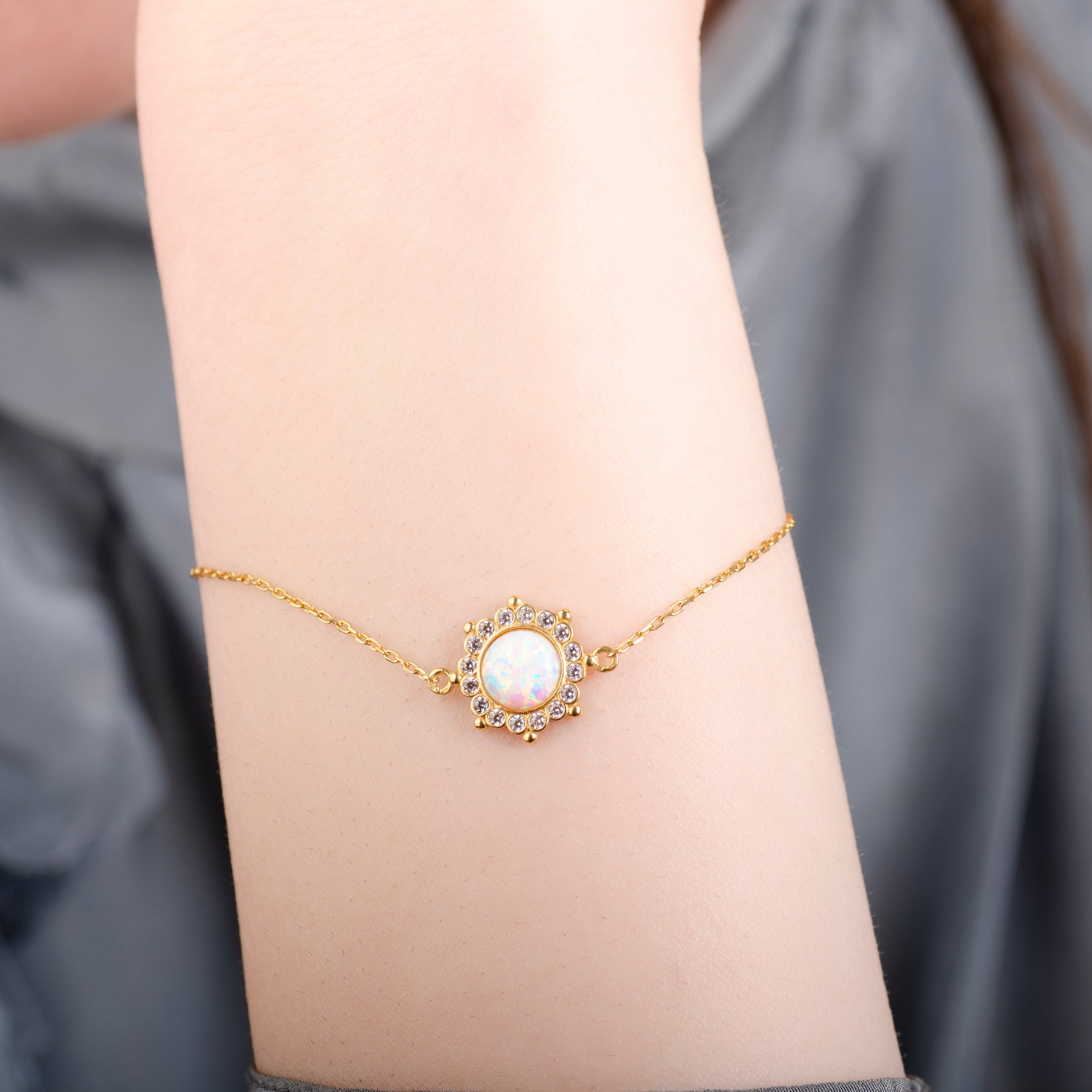 Sun White Opal 24K Gold Bracelet - Gold Vermeil Bracelets - Pretland | Spiritual Crystals & Jewelry