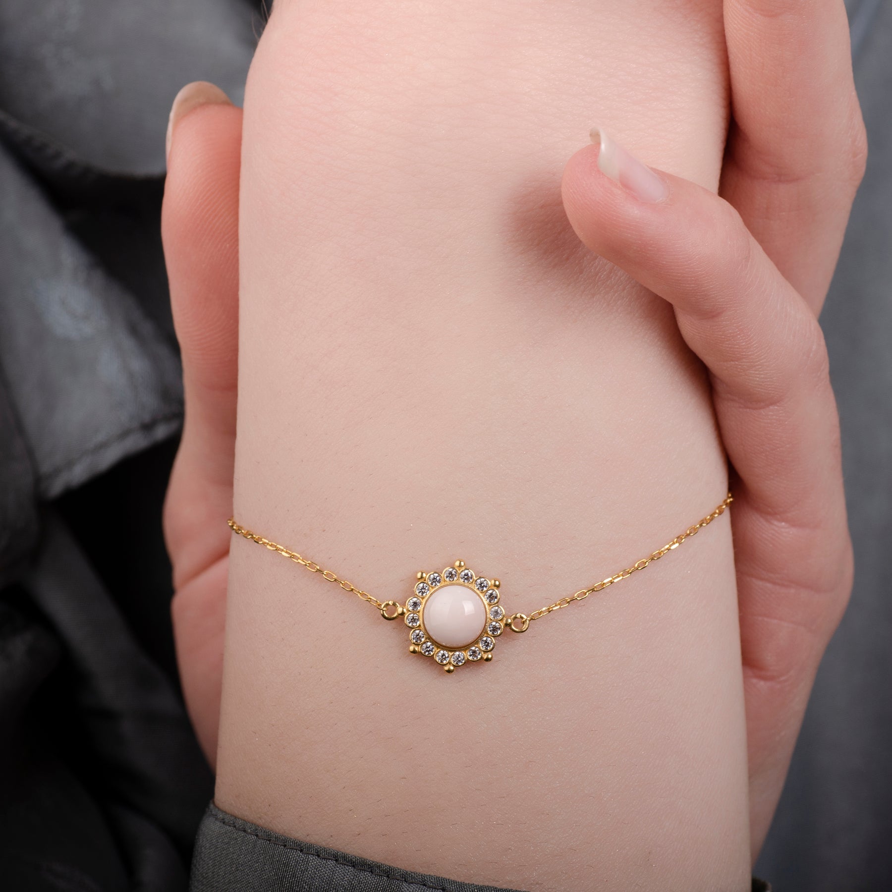 Sun Pink Opal 24K Gold Bracelet - Gold Vermeil Bracelets - Pretland | Spiritual Crystals & Jewelry